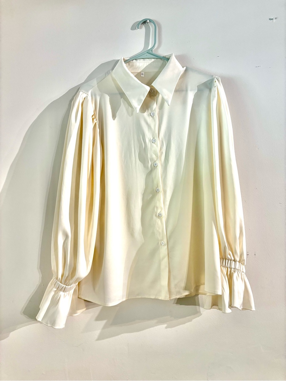 Shein Elegant Cream Button-Up Blouse with Statement Sleeves